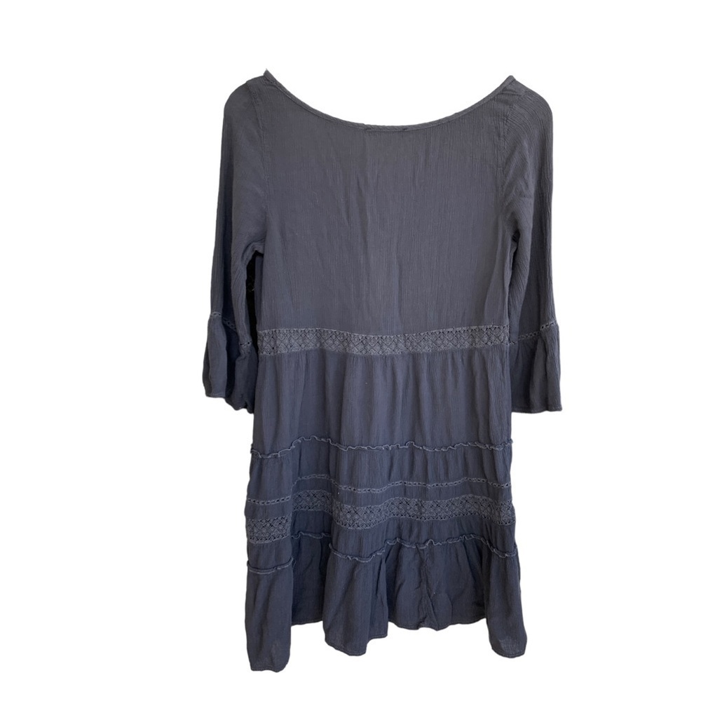 American Eagle Outfitters Grey Gauze Swing Dress 3/4 Sleeve Scoop Neck Size M - Picture 2 of 10